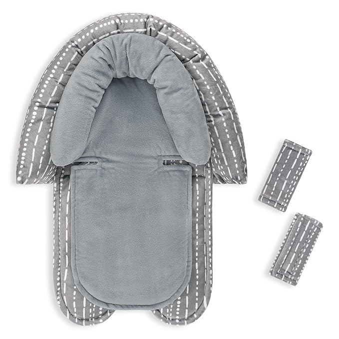 Infant Car Seat Insert, Baby Car Seat Head & Body Support with 2 Strap Pads, Ultra Soft Newborn Preemie Carseat Insert Cushion for Girls Boys, Fits Car Seat, Stroller, Swing, Bouncer, Grey-BubblyBeeBaby