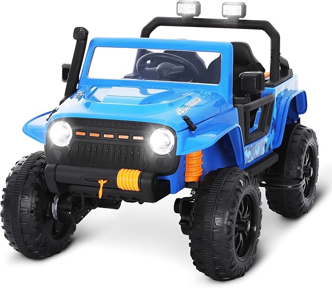 24V Kids Toddler Ride On Truck Electric Car Kids Ride On Truck Car Electric Jeep Off-Road Truck for Parent Remote Control LED Lights Music Powerful Wheels for Ages 3+(Blue)-BubblyBeeBaby