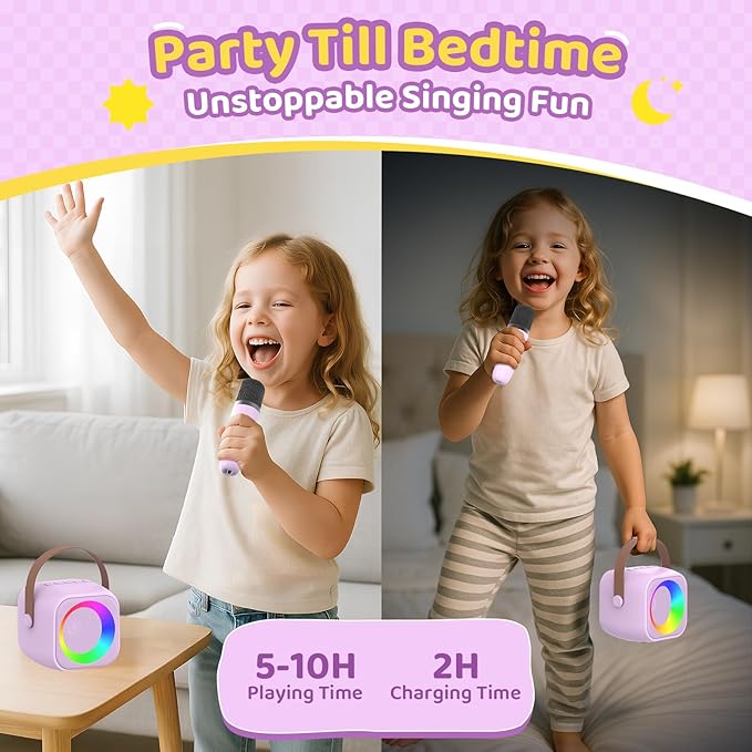 Karaoke Machine for Kids, Toys for 3-12 Years Old Girls Gifts, Kids Karaoke Microphone Machine Toy, Best Fun Christmas Birthday Gifts for 5 6 7 8 9 10 11 Years Teens Girl Boys Purple 2 Mic-BubblyBeeBaby