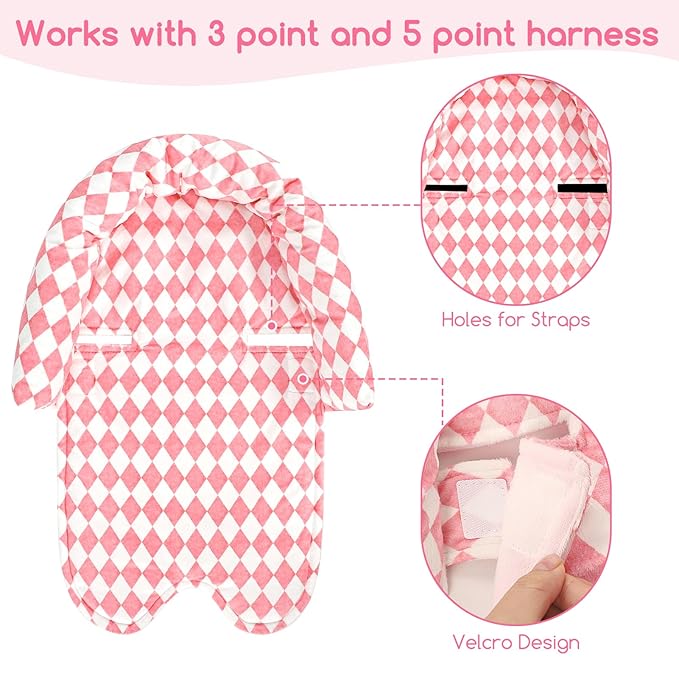 Baby Car Seat Head Support for Newborn, GFU 2 in 1 Infant Car Seat Head Body Support with Strap Pads, Soft Stroller Cushion Pillow Insert for Girls, Fits for Stroller, Swing, Pink-BubblyBeeBaby
