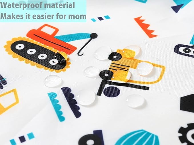 5 Pack Long Sleeve Bib,Baby Toddler Waterproof Sleeved Bib for 6-30 Months Reusable with Catch-all Pocket-BubblyBeeBaby