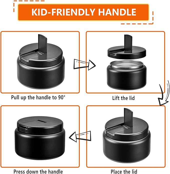 13.5oz Kids Jar for Hot Food, Insulated Vacuum Food Jar with Buckle Lid, Stainless Steel Wide Mouth Leak Proof Insulated Lunch Container for School Picnic Travel, Black-BubblyBeeBaby