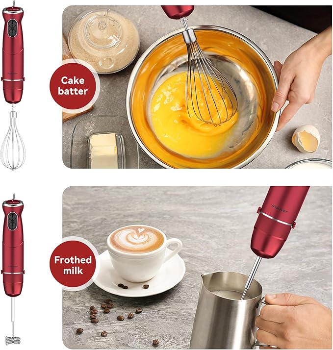Immersion Blender 5 in 1 Hand Blender, Abuler 1000W Hand Mixer Stick,12 Speed Handheld Blender 304 Stainless Steel with 600ml Mixing Beaker, 500ml Chopper, Whisk and Milk Frother for Soup, Baby Food-BubblyBeeBaby