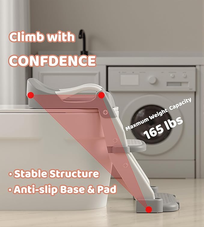 2-in-1 Toddler Potty Training Toilet Seat with Step Stool Ladder – Adjustable Height Potty Chair Urinal for Baby Boys Girls Age 1-3, Foldable Training Potty with Splash Guard & Anti-Slip Feet, Grey-BubblyBeeBaby