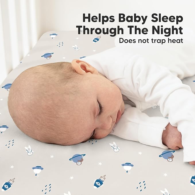 KeaBabies 2-Pack Organic Crib Sheets for Boys, Girls - 52x28 Fitted Crib Mattress Sheet Neutral, Breathable Jersey Cotton Cover for Baby Bed, Toddler Mattress, Soft & Cute Prints (Cosmo)-BubblyBeeBaby