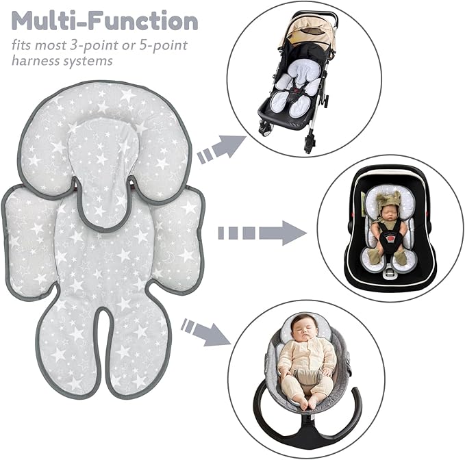 Infant Car Seat Insert, 2 in 1 Reversible Baby Car Seat Head & Body Support Cushion Pillow for Newborn,Soft Newborn Carseat Head Support Pad for Carseats, Strollers, Swings, Bouncers-BubblyBeeBaby