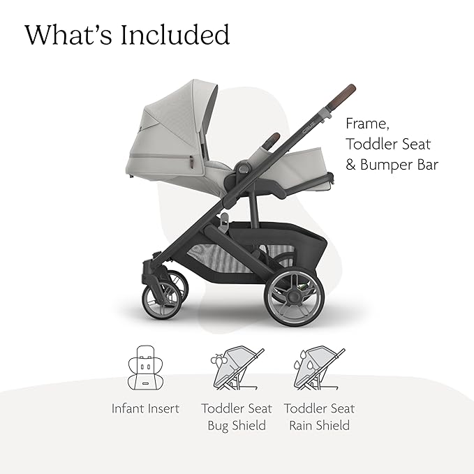 UPPAbaby Cruz V3 Stroller - from Birth + Car Seat Compatible - Full-Size, Reversible Seat - Infant Insert, Bug and Rain Shields Included - Savannah (Pearl Gray Jacquard/Carbon Frame/Chestnut Leather)-BubblyBeeBaby