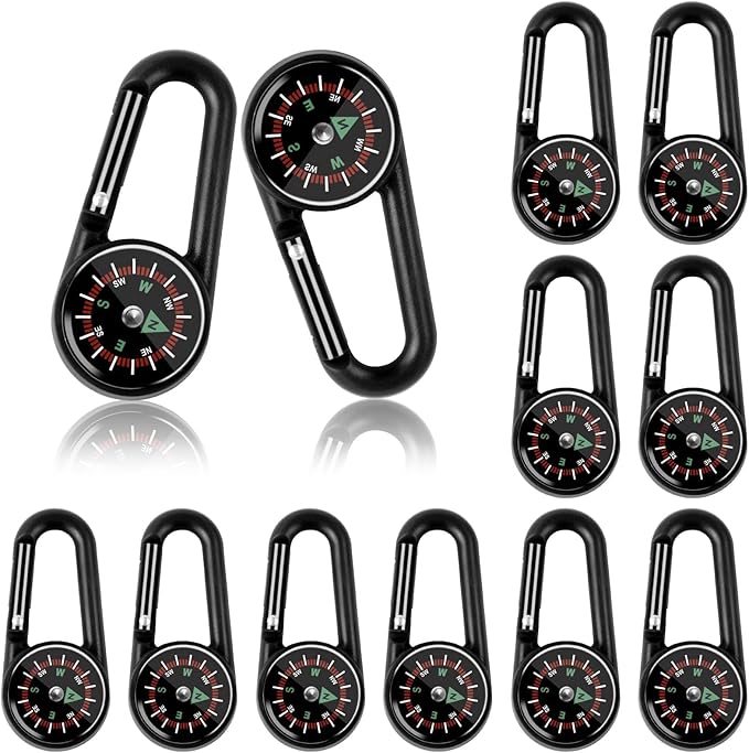 12 Pcs Mini Compass Keychain for Kids Bulk, Small Pocket Magnetic Compass Survival Hiking for Outdoor Survival Camping Party Backpacking Accessory-BubblyBeeBaby