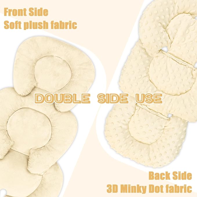 GFU Infant Car Seat Insert Head and Body Support, Reversible Newborn Insert for Carseat with Strap Pads, Soft Stroller Cushion Pillow Insert for Boys and Girls, Fits for Stroller, Swing, Beige-BubblyBeeBaby