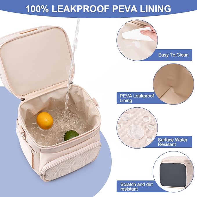 Insulated Breastmilk Cooler Bag with Ice Pack - Holds 6x9oz Bottles, Leakproof Double Layer, Adjustable Strap for Nursing Moms, Daycare & Travel,Pearl White-BubblyBeeBaby