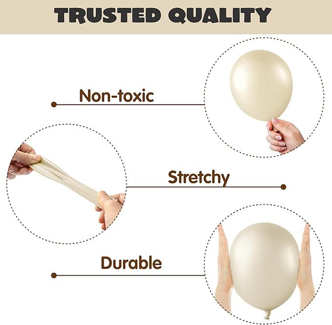 JOYIN 150 Pcs Sand White Balloons, Different Sizes 18 12 10 5 Inch Sand White Latex Balloon Arch Kit with Instruction for Birthday Party Graduation Wedding Holiday Decoration-BubblyBeeBaby
