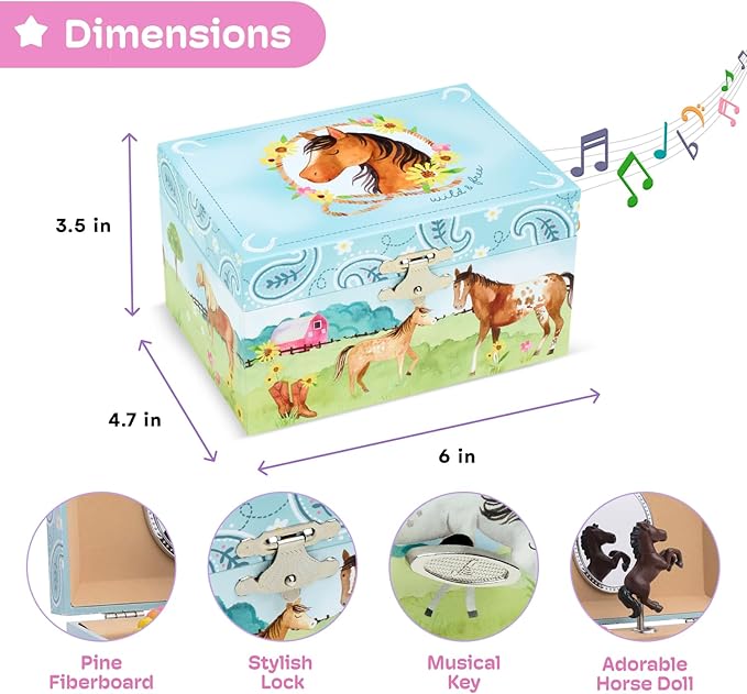 Jewelry Box for Girls by Jewelkeeper - Barn Design Musical Jewelry Box with Spinning Horse Doll - Pony Stuff for Girls, Horse Gift for Kids, Equestrian Keepsake for Ages 2 Up - Home on The Range Tune-BubblyBeeBaby