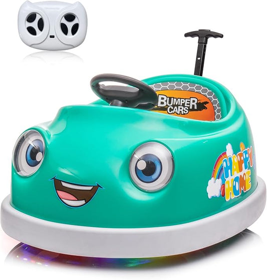 12V Dual Battery Electric Ride on Kids Bumper Car w/Remote Control,360 Degree Spin,Push Rod Rocker Horse Function,3-Speeds Babies & Toddlers Bumping Car Ride on Toy Gift for 1-4 Years Children（Green）-BubblyBeeBaby