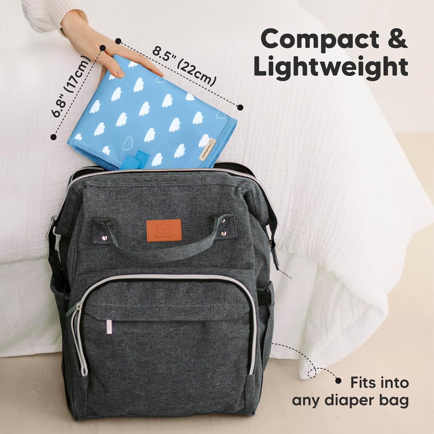 KeaBabies Portable Diaper Changing Pad, Easy Wipe Clean - Foldable Waterproof Baby Changing Mat for Diaper Bag, Compact, Lightweight, 25x13 Baby Changer Travel Essential, Machine Washable (Cloud)