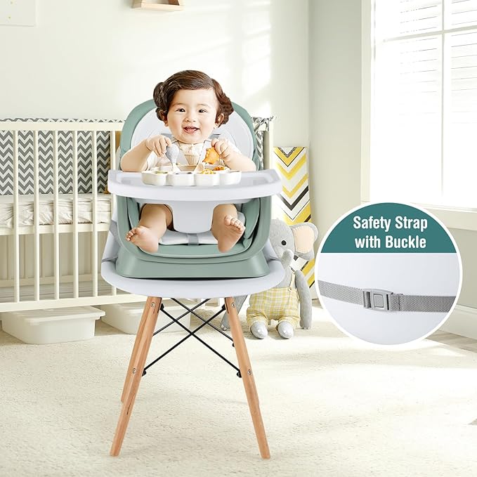HONEY JOY 8 in 1 Baby High Chair, Convertible Highchair for Babies and Toddlers/Table and Chair Set/Building Block Table/Booster Seat/Stool/Toddler Chair with Safety Harness (Green)-BubblyBeeBaby