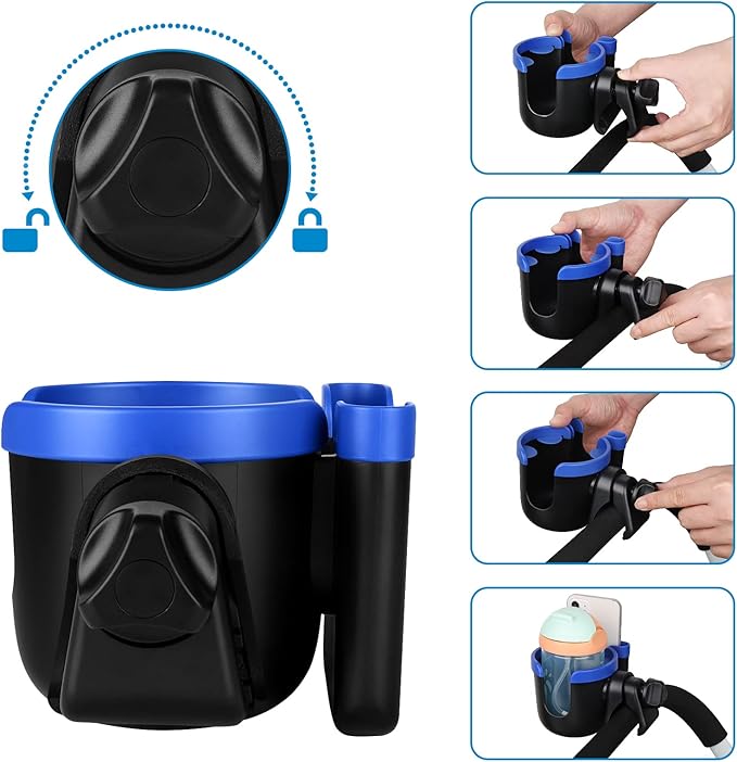 Accmor Stroller Cup Holder with Phone Holder, Bike Cup Holder, Universal Cup Holder for Uppababy Nuna Doona Strollers, 2-in-1 Cup Phone Holder for Stroller, Bike, Wheelchair, Walker, Scooter-BubblyBeeBaby