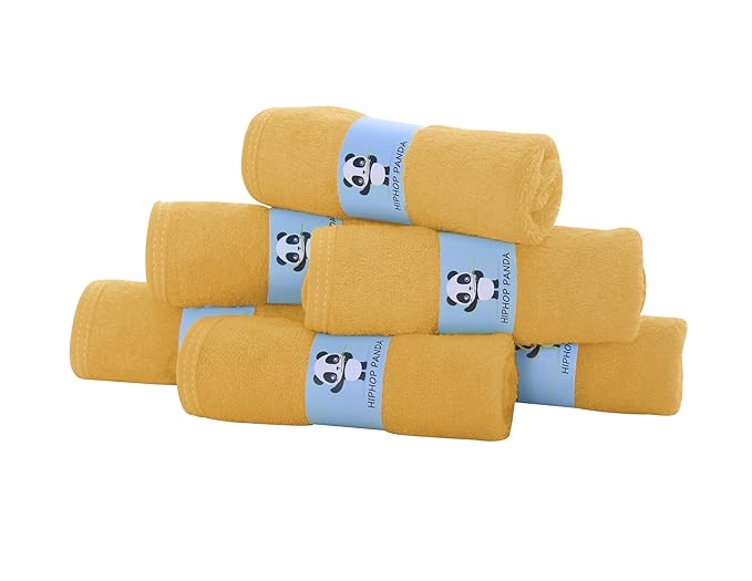 HIPHOP PANDA Baby Washcloths, Rayon Made from Bamboo - 2 Layer Ultra Soft Absorbent Newborn Bath Face Towel - Reusable Baby Wipes for Delicate Skin - Honey, 6 Pack-BubblyBeeBaby