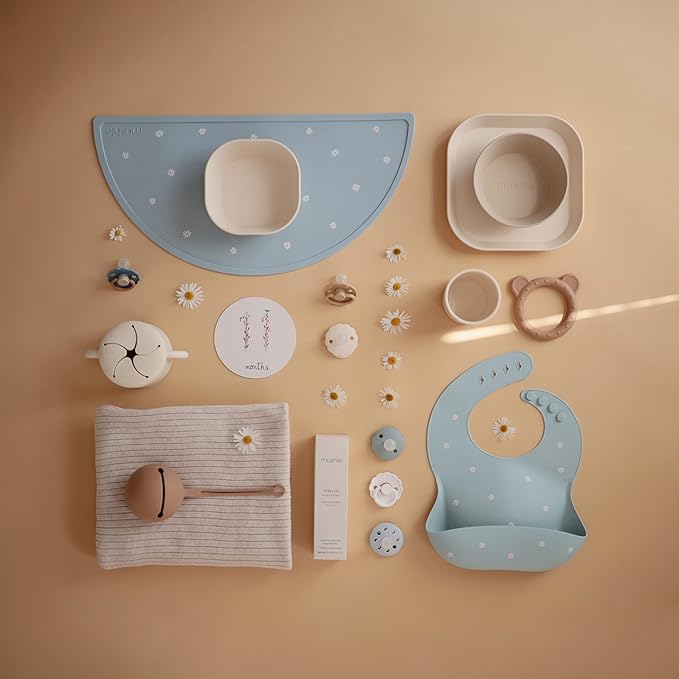 mushie Silicone Baby Bib | Adjustable Fit Waterproof Bibs (White Daisy)-BubblyBeeBaby