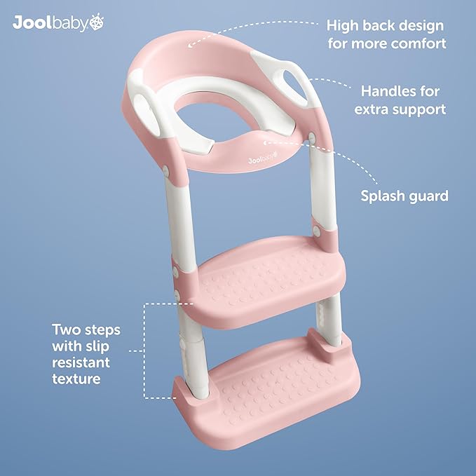 Jool Baby Potty Training Seat with 2 Step Ladder for Toddlers - Soft Cushioned Seat & Splash Guard, Adjustable Height (Pink)-BubblyBeeBaby