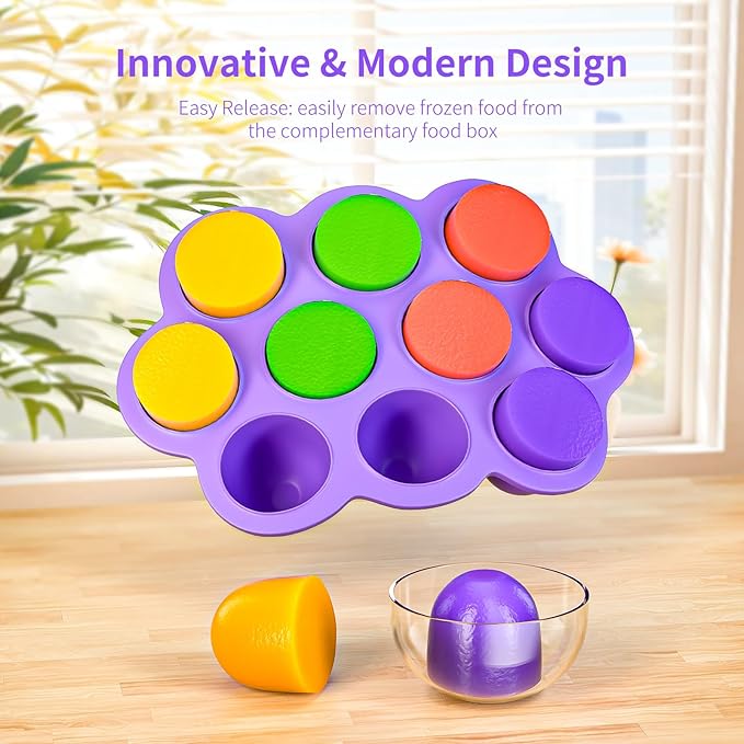 10 Cavities 2 OZ Portions Silicone Baby Food Freezer Tray with Lid,Ice Cube Trays & Molds,Baby Popsicle Mold,Egg Bite Molds,for Freezing and Baking Breast Milk,ice Cube,Egg Bites(Purple)-BubblyBeeBaby