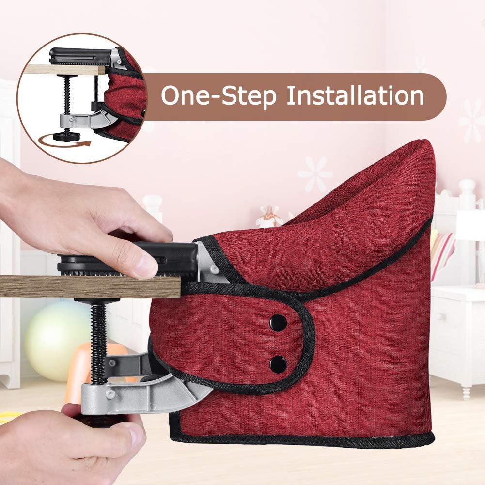 Hook On Chair,Clip on High Chair, Fold-Flat Storage Portable Baby Feeding Seat, High Load Design, Attach to Fast Table Chair Removable Seat for Home and Travel(Red)