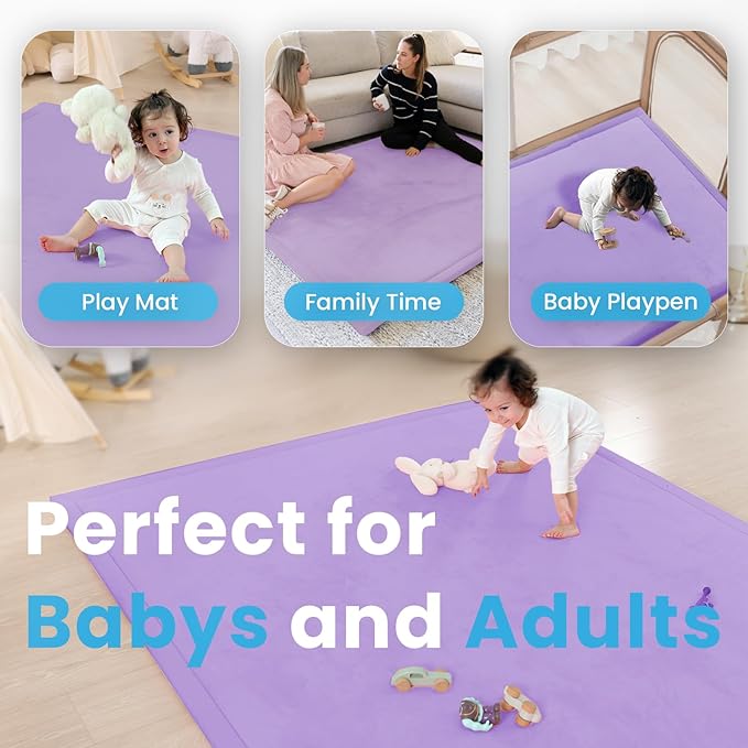 1.3" Thick Baby Play Mat for Floor, 28x72 Foam Tummy Time Mat, Padded Support Soft Plush Bedside Rugs for Infant Kids Toddler Crawling Kick Activity (Lavender)-BubblyBeeBaby
