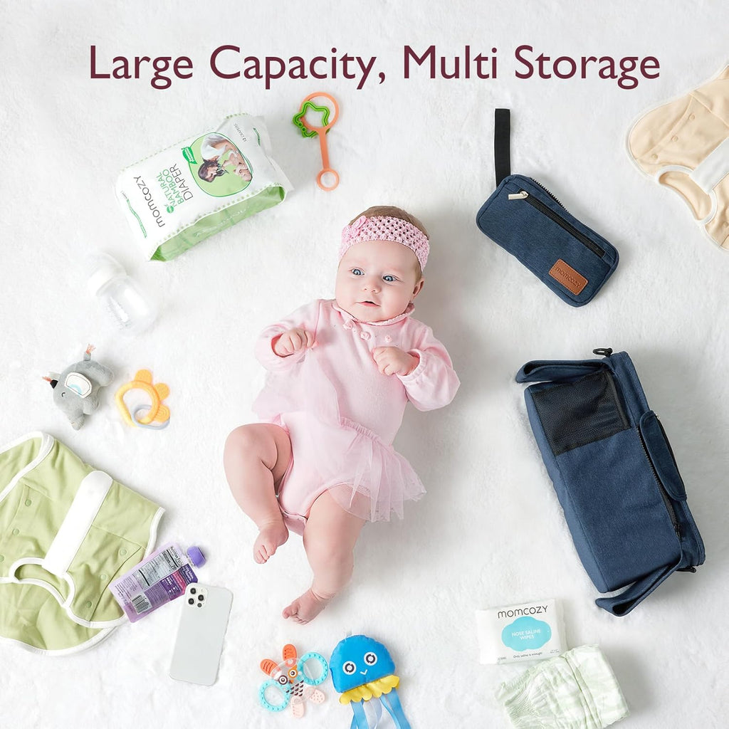 Momcozy Universal Baby Stroller Organizer, 2 Insulated Cup Holder, Detachable Zippered Pocket, Adjustable Shoulder Strap, Large capacity for baby essentials, Compact Design Fits Any Strollers