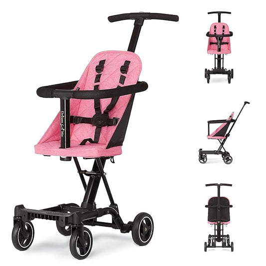 Dream On Me Lightweight and Compact Coast Rider Stroller with One Hand Easy Fold, Adjustable Handles and Soft Ride Wheels, Pink, 365-PINK-BubblyBeeBaby