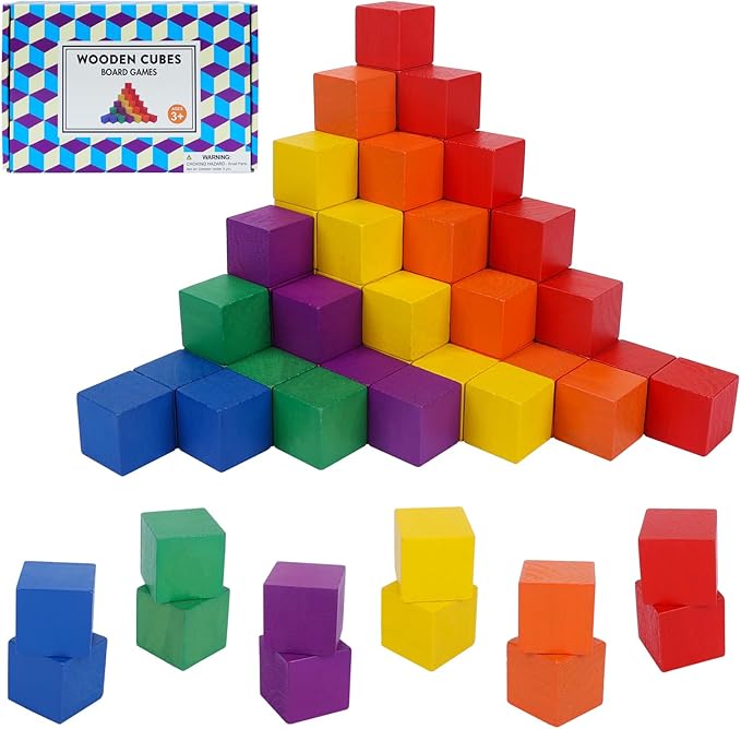 108 Pack 1 Inch Wooden Blocks, 6 Colors STEM Math Sorting Toys, Wood Building & Stacking Blocks for Toddlers, Classroom Learning Wooden Cube Blocks, Creative Play & DIY Craft for Kids Ages 3+-BubblyBeeBaby