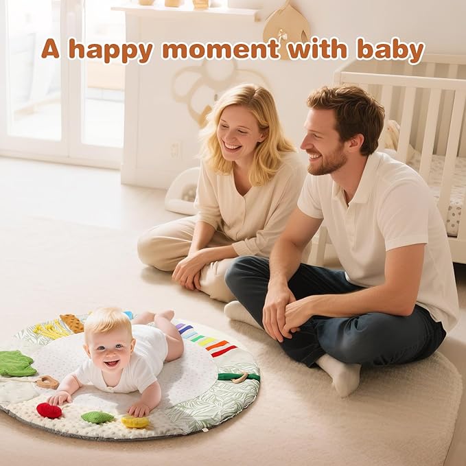 Montessori Baby Play Mat for Early Learning, Tummy Time Playmat, Activity Mat with 5 Development Zones, for Motor Skills & Sensory Development, Baby Essentials Gift-BubblyBeeBaby