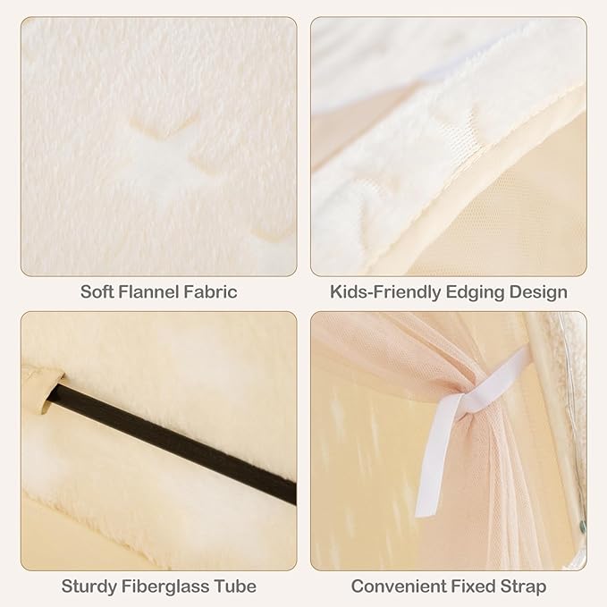 INFANS Kids Bed Tent with Glow in The Dark, Portable Children Playhouse Privacy Space Twin with Mat Star Light Double Net Curtain, Indoor Outdoor Princess Tents Castle for Boys Girls-BubblyBeeBaby