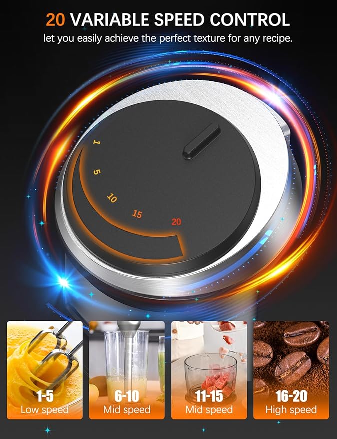 Immersion Blender Handheld GAVASTO Hand Blender,20 Speeds and Turbo Mode Hand Mixer, 3-in-1 Heavy Duty Copper Motor Stainless Steel-BubblyBeeBaby