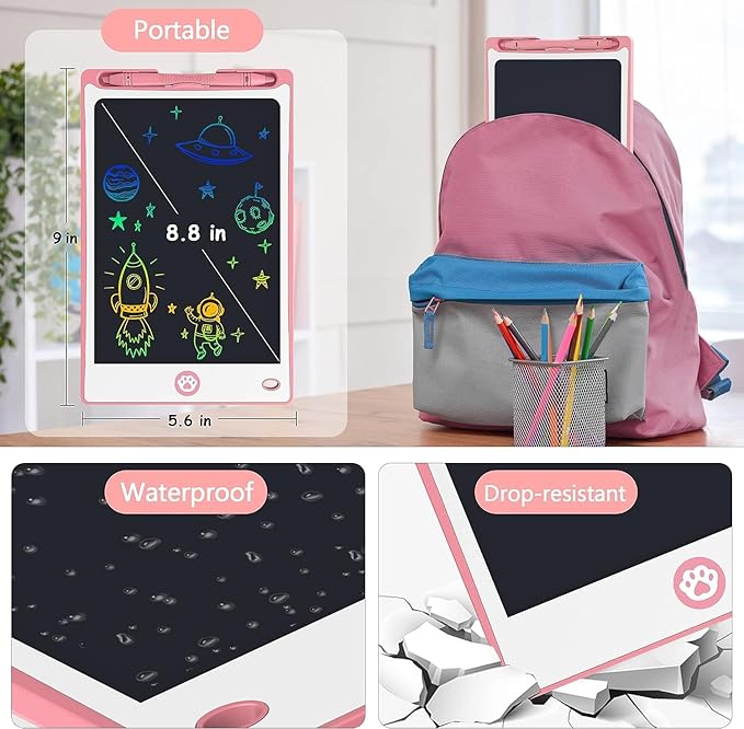 Hockvill LCD Writing Tablet for Kids 8.8 Inch, Toys for Girls Boys Drawing Pad for 3 4 5 6 7 Year Old Kids Toys, Children’s Day Gift Toddler Doodle Board Travel Essentials, Birthday Gift for Children-BubblyBeeBaby