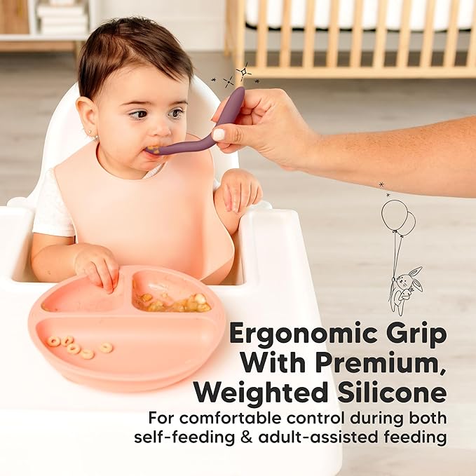 KeaBabies Silicone Baby Spoons, Self Feeding 6-12 months - 3-Pack Baby Weaning Eating Utensils, Toddler First Food Training Spoon, Infant, Kids Feeding Supplies Essential Set, Dishwasher-safe (Rocky)-BubblyBeeBaby