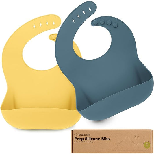 KeaBabies 2-Pack Silicone Baby Bibs for Eating - Sturdy Food-Grade Silicone Bibs for Babies Girl, Boy, Large Food Catcher, Clean & Put On Easily, Waterproof Toddler Feeding Essentials (Valiant)-BubblyBeeBaby