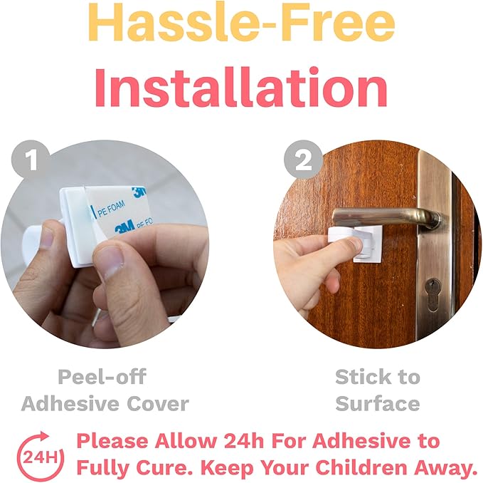 Inaya Child Proof Door Lever Lock - Door Handle Lock - 3M Adhesive - Minimalist Design - No Drilling Child Safety Door Handle Locks (3 Pack)-BubblyBeeBaby