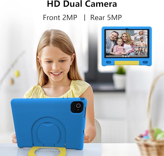 JREN Kids Table 10.1" ｜Android 14 Tablet for Kids｜64GB Storage｜Octa-Core｜WiFi ｜Cameras｜Parental Control｜Kids Content｜Case Included Great Gift for Children Ages 3-12 Years Old Blue-BubblyBeeBaby