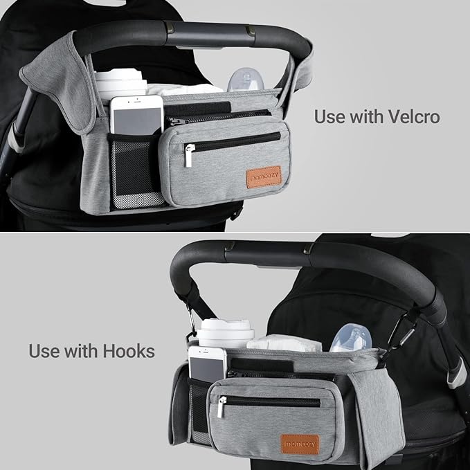 Momcozy Universal Stroller Organizer with Insulated Cup Holder Detachable Phone Bag & Shoulder Strap, Fits for Stroller like Uppababy, Baby Jogger, Britax, BOB, Umbrella and Pet Stroller-BubblyBeeBaby