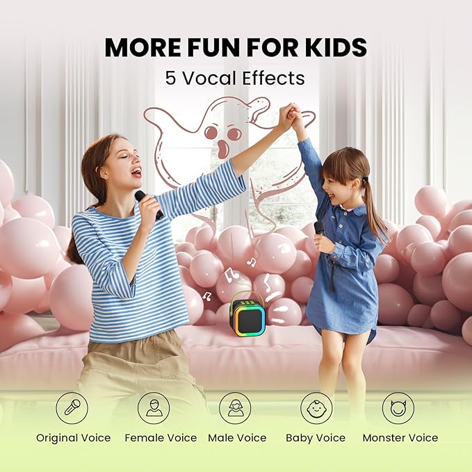 IROO Mini Karaoke Machine for Kids, 2025 TOP Toys Birthday Gifts Ideas for Girls Ages 4, 5, 6, 7, 8, 9, 10, 12+ Years Old, Portable MP3 Player with 2 Wireless Mics for Party-BubblyBeeBaby