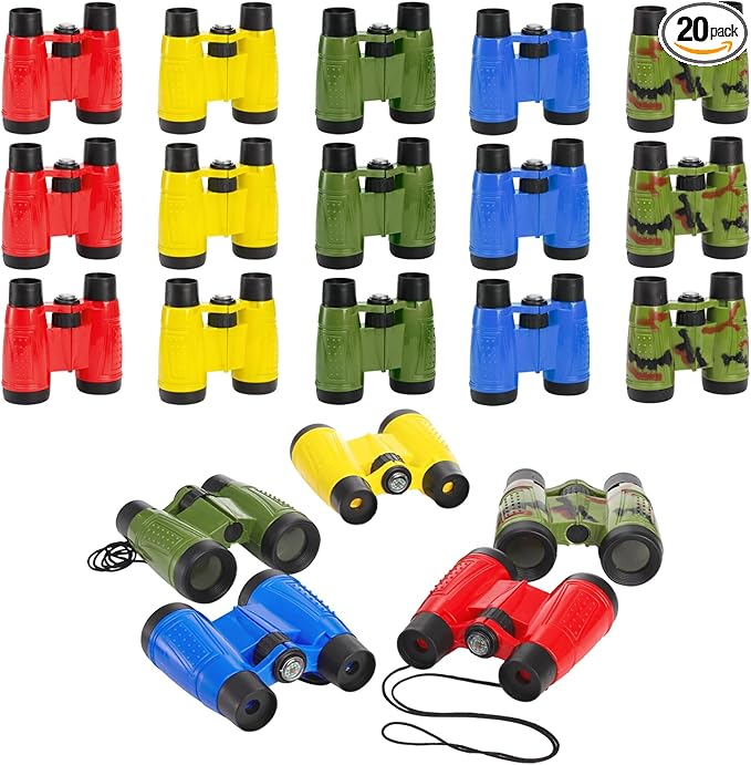 20 Pack Binoculars Toy for Kids, Kids Binoculars with Compass and Neck String, Nature Exploration Toys, Party Favors Learning Gifts for Sightseeing, Camping Adventure, Birdwatching-BubblyBeeBaby