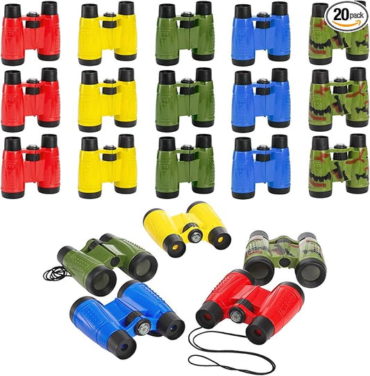 20 Pack Binoculars Toy for Kids, Kids Binoculars with Compass and Neck String, Nature Exploration Toys, Party Favors Learning Gifts for Sightseeing, Camping Adventure, Birdwatching-BubblyBeeBaby