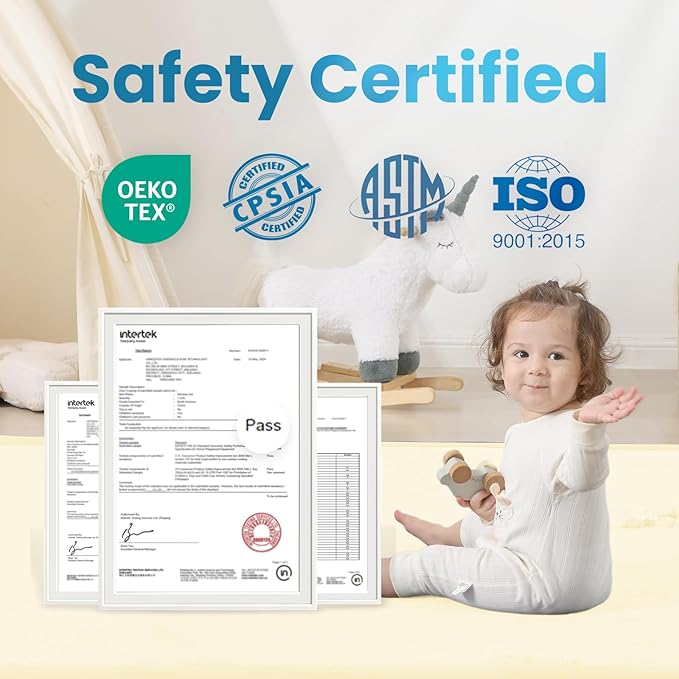 1.3" Thick Baby Play Mat for Floor Playpen, 71x79 Large Foam Tummy Time Mat, Padded Support Soft Plush Nursery Rug for Infant Kids Toddler Crawling Kick Activity (Ivory)-BubblyBeeBaby