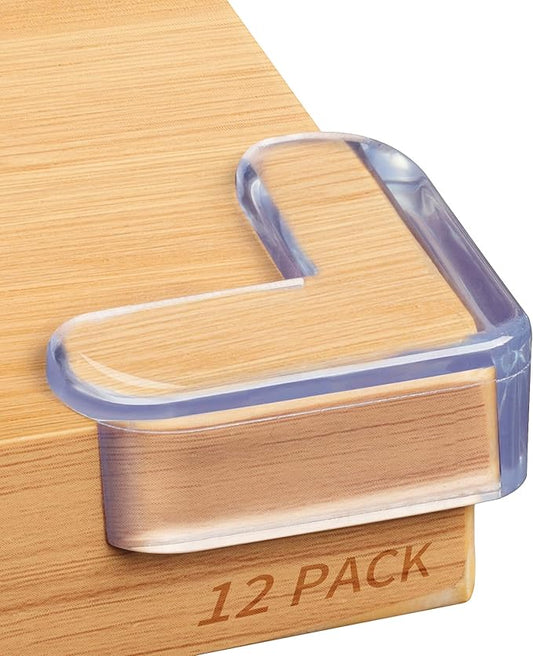 12 Pack Corner Protector for Baby: Baby Proofing Safety Corner Clear Furniture Tablet Corner Protection| Protectors Guards, Baby Proof Bumper & Cushion to Cover Sharp Furniture & Table Edges(L Shape)-BubblyBeeBaby
