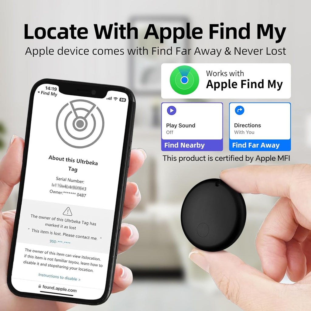 Air Tracker Tags-2 Pack Tracker Tag Work with Apple Find My (iOS 14.6 Above Only) Smart Tag Item Finders for Key, Luggage, Backpack，etc.(Black, 2 Pack)