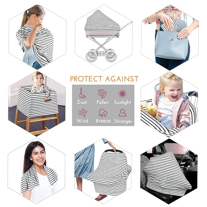 Yoofoss Nursing Cover Breastfeeding Scarf - Baby Car Seat Covers, Infant Stroller Cover, Strechy Carseat Canopy for Boys and Girls (Black Stripe)-BubblyBeeBaby