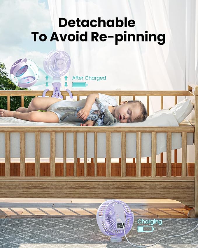 Gaiatop Mini Electric Fan with 360 Rotation, 5.5mm Gaps, Rechargeable Battery, 3 Speeds, Purple-BubblyBeeBaby