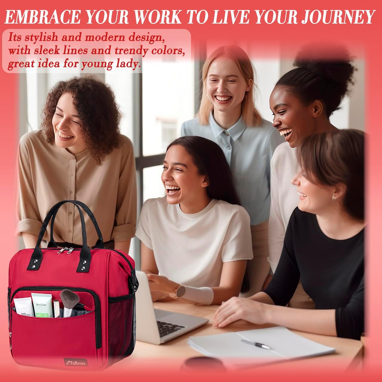 Red Lunch Box for Women for Work Insulated Lunch Bag for Female Adult, Fashion Ladies Lunch Tote Bag