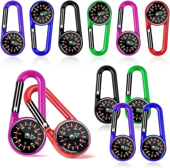12 Pcs Mini Compass Keychain for Kids Bulk, Small Pocket Magnetic Compass Survival Hiking for Outdoor Survival Camping Party Backpacking Accessory-BubblyBeeBaby