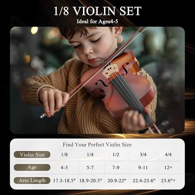 1/8 Violin for Beginner, Kids Violin for Students, Complete Kids Violins Set with Case, Bow, Rosin, Ideal for Kids Violins Beginner Ages 4-5, Natural-BubblyBeeBaby