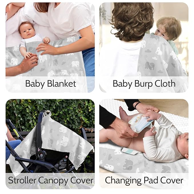 TANOFAR Car Seat Cover Baby, Carseat Covers Baby Boy Girl, Peekaboo Opening Infant Car Seat Cover for Winter, Warm & Cozy, Grey Elephant-BubblyBeeBaby